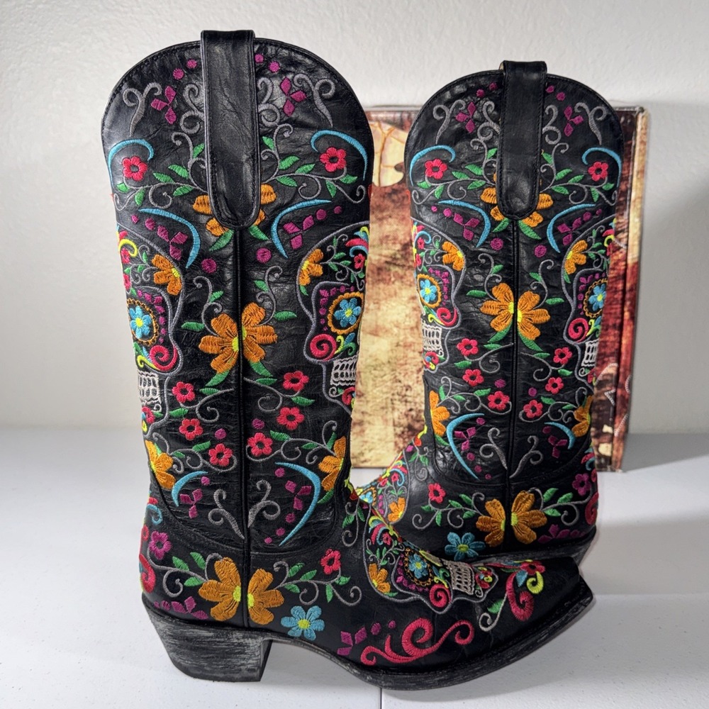Old Gringo Black Sugar Skull Western Gothic Cowboy Boots 7.5 Dia De Los Muertos - Picture 5 of 16